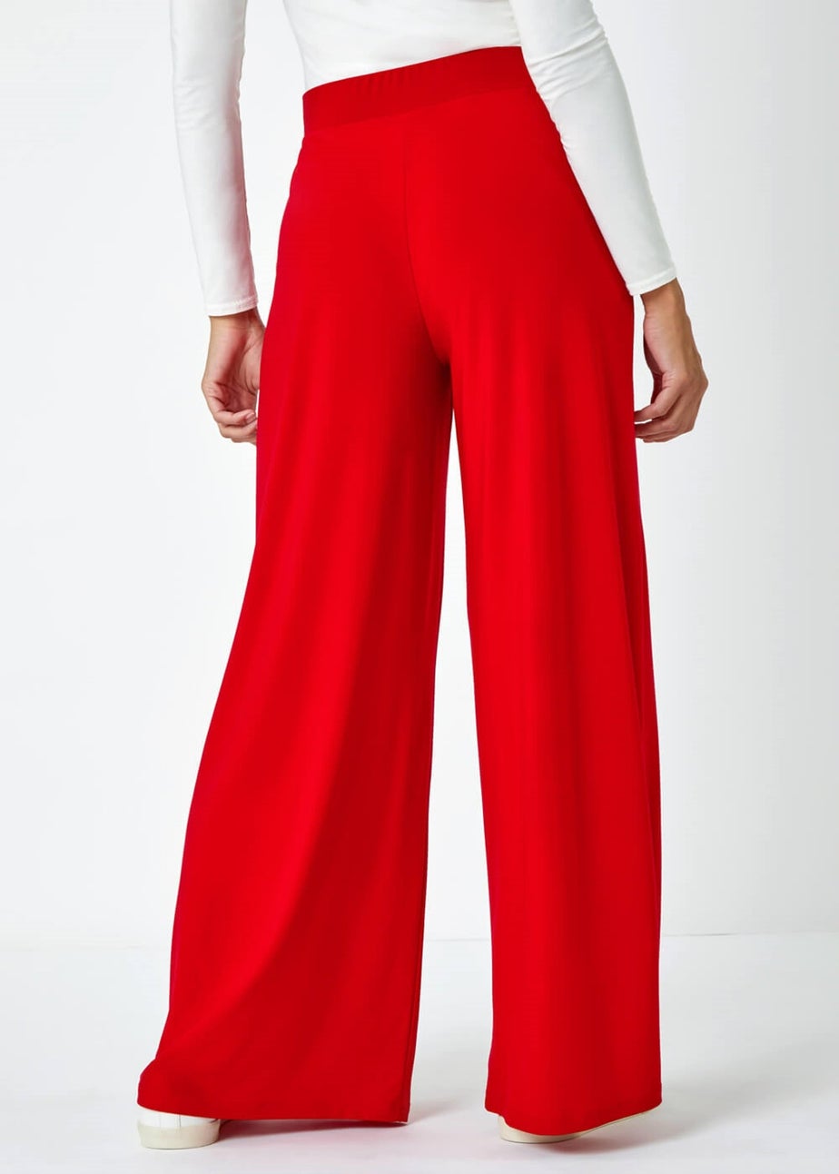 Roman Red Elastic Waist Wide Leg Stretch Trousers