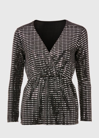 Et Vous Silver Sequin Jersey Co Ord Top