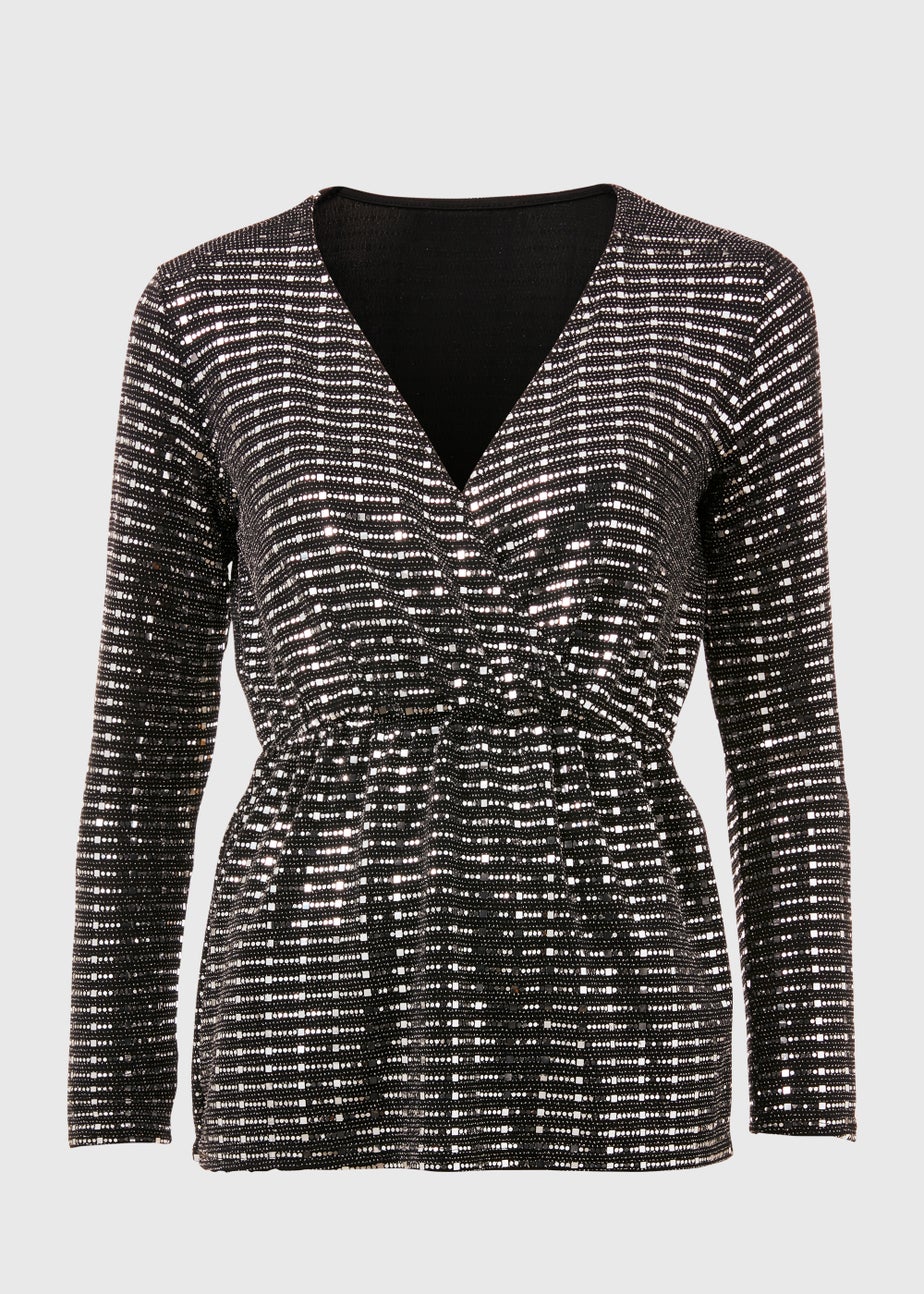 Et Vous Silver Sequin Jersey Co Ord Top