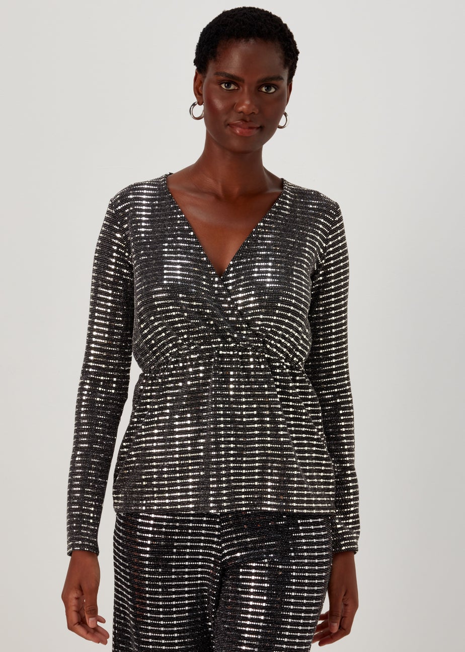 Et Vous Silver Sequin Jersey Co Ord Top