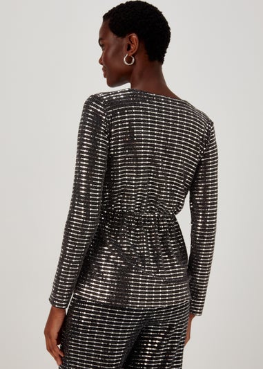 Et Vous Silver Sequin Jersey Co Ord Top