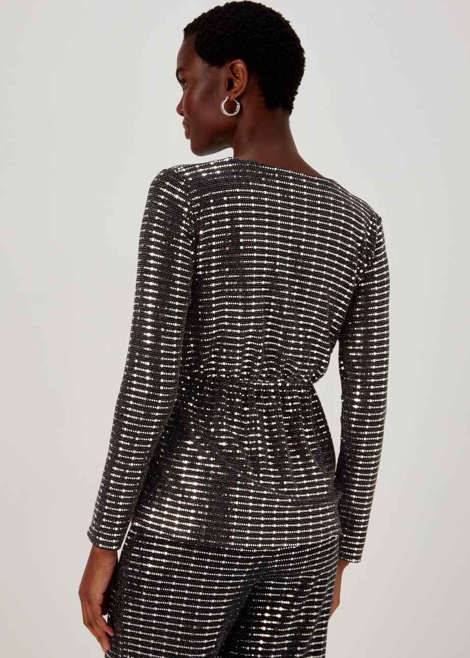 Et Vous Silver Sequin Jersey Co Ord Top
