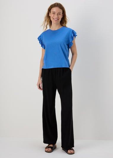 Blue Frill Sleeve T-Shirt