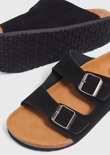 Black Double Buckle Suede Sandals