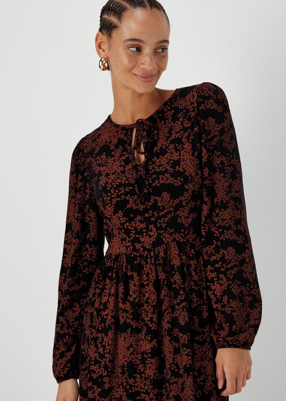 Black Boho Print Midi Dress