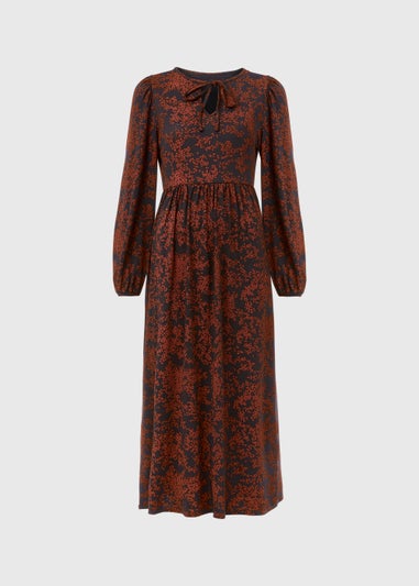 Black Boho Print Midi Dress