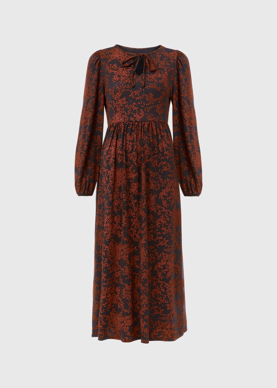 Black Boho Print Midi Dress