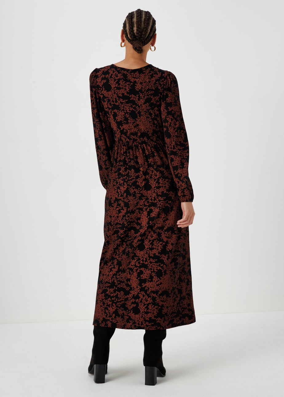 Black Boho Print Midi Dress