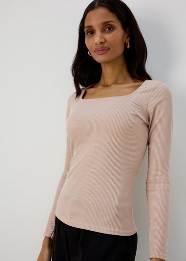 Stone Square Neck Ribbed Top