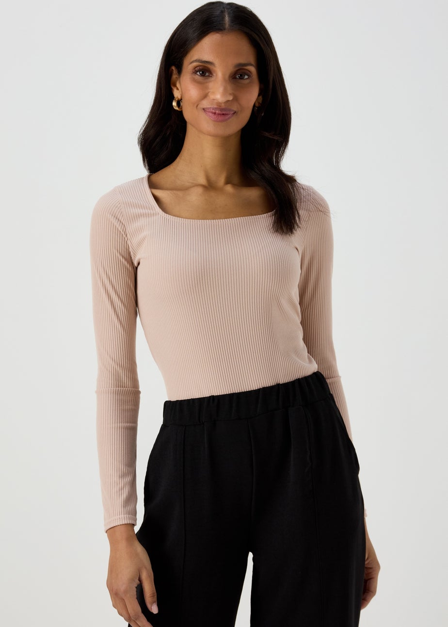 Stone Square Neck Ribbed Top
