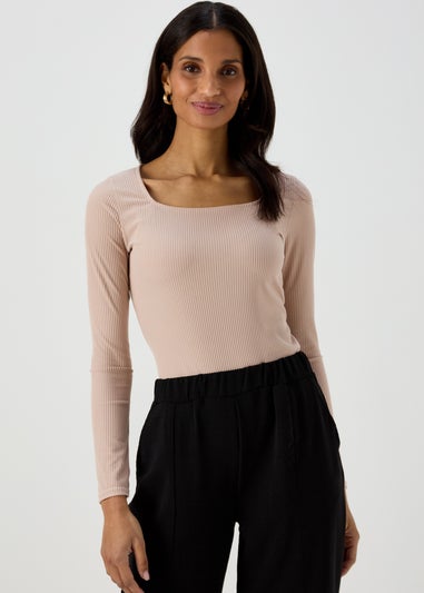 Stone Square Neck Ribbed Top