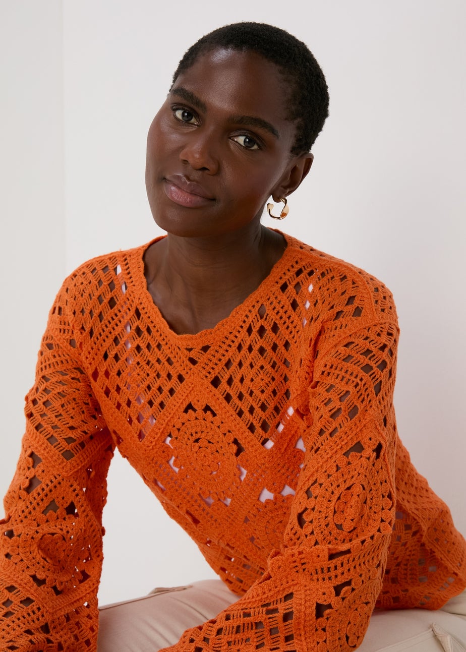Orange Kimono Sleeve Lace Top