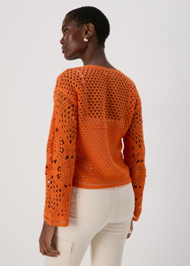 Orange Kimono Sleeve Lace Top