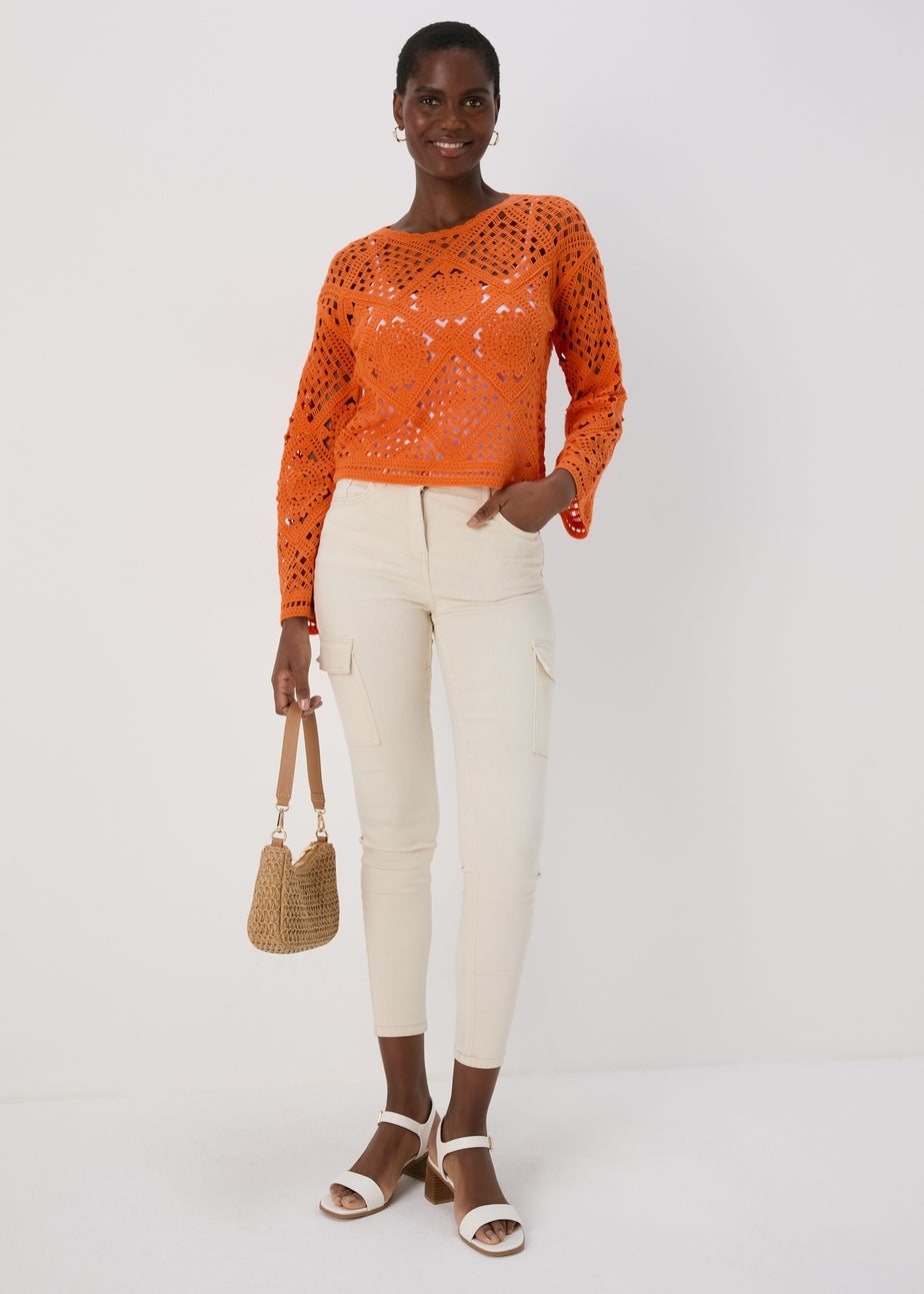 Orange Kimono Sleeve Lace Top
