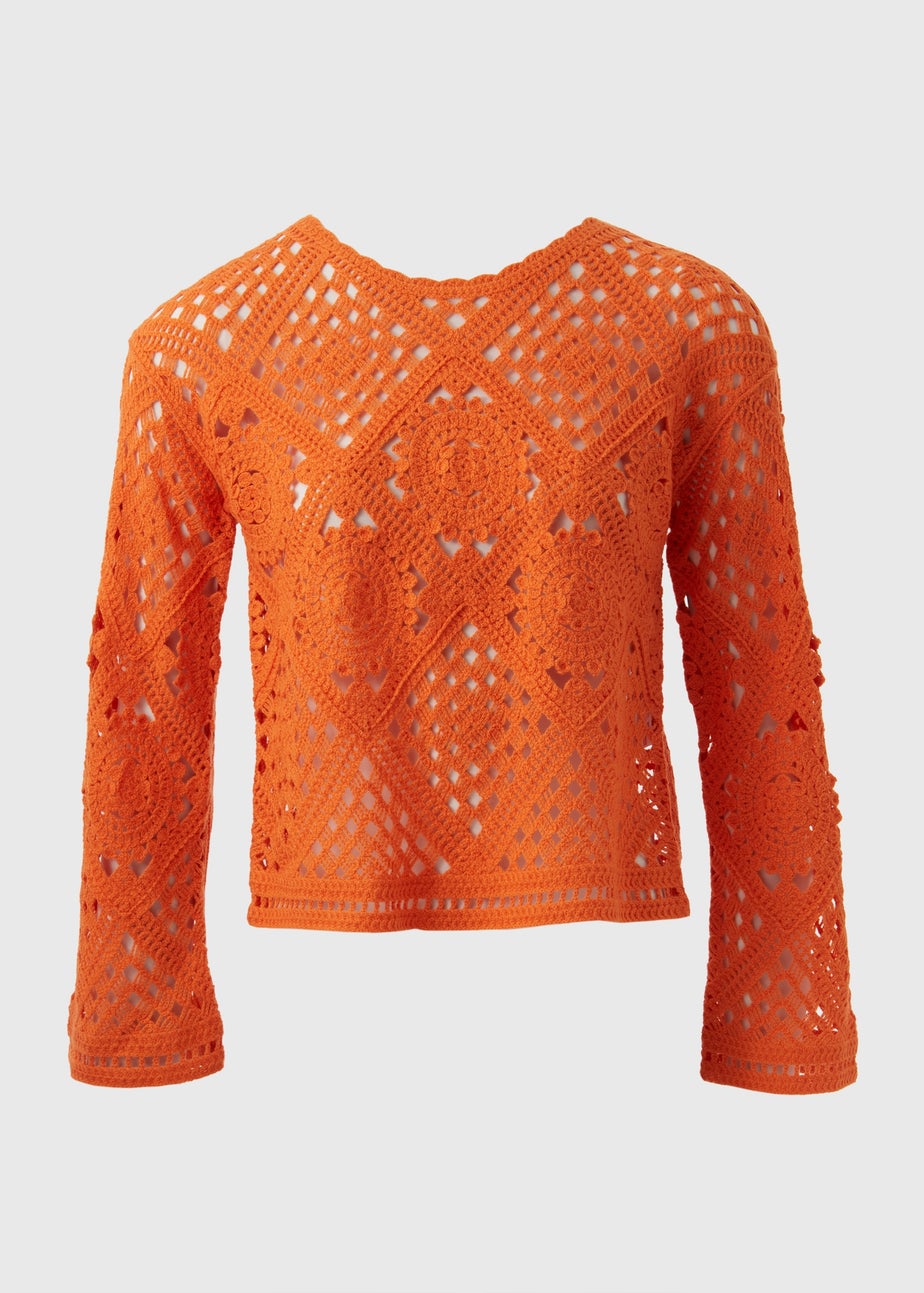 Orange Kimono Sleeve Lace Top