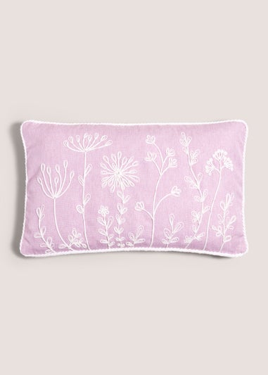 Lilac Floral Embroidered Cushion (30cm x 50cm)