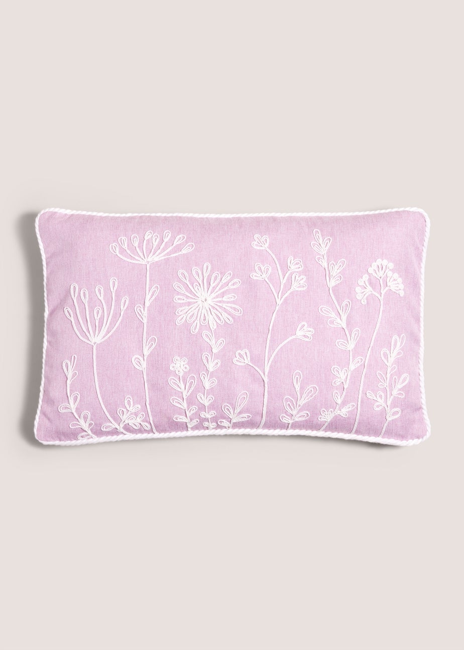 Lilac Floral Embroidered Cushion (30cm x 50cm)