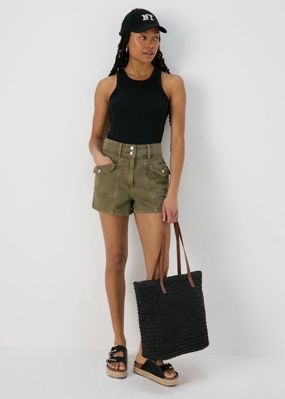 Khaki Utility Denim Shorts