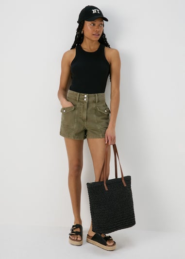 Khaki Utility Denim Shorts