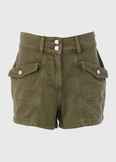 Khaki Utility Denim Shorts