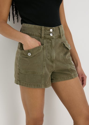 Khaki Utility Denim Shorts