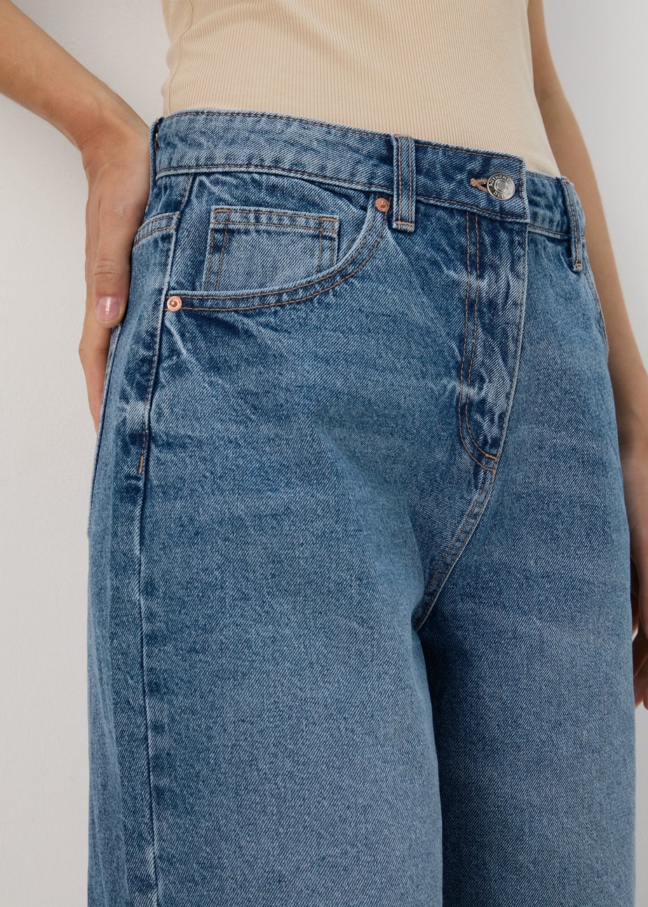 Mid Wash Longline Denim Shorts