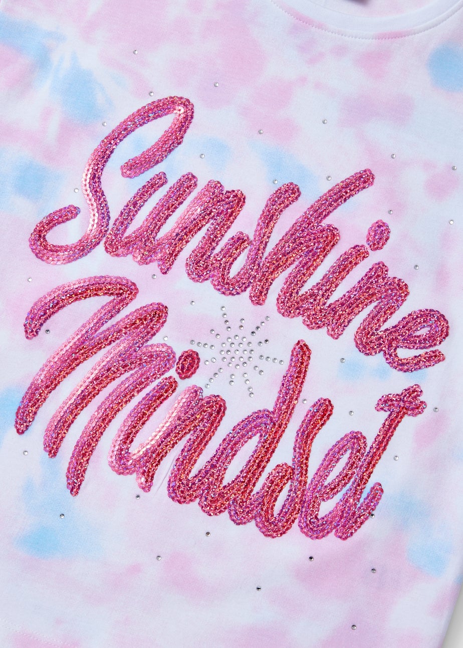 Girls Pink Tie Dye Sequin T-Shirt (7-13yrs)