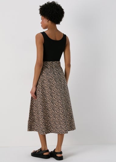 Brown Leopard Print Poplin Skirt