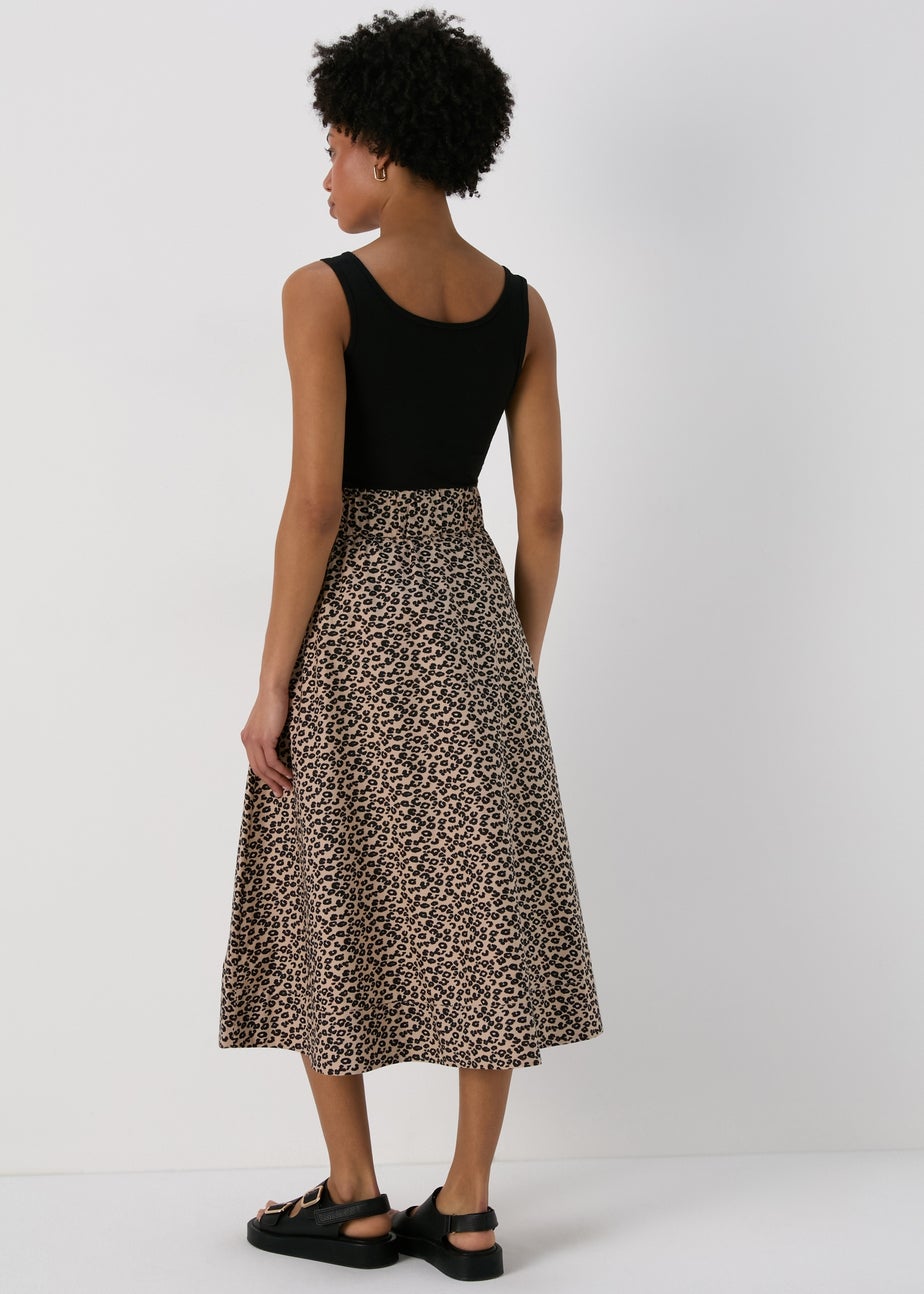 Brown Leopard Print Poplin Skirt