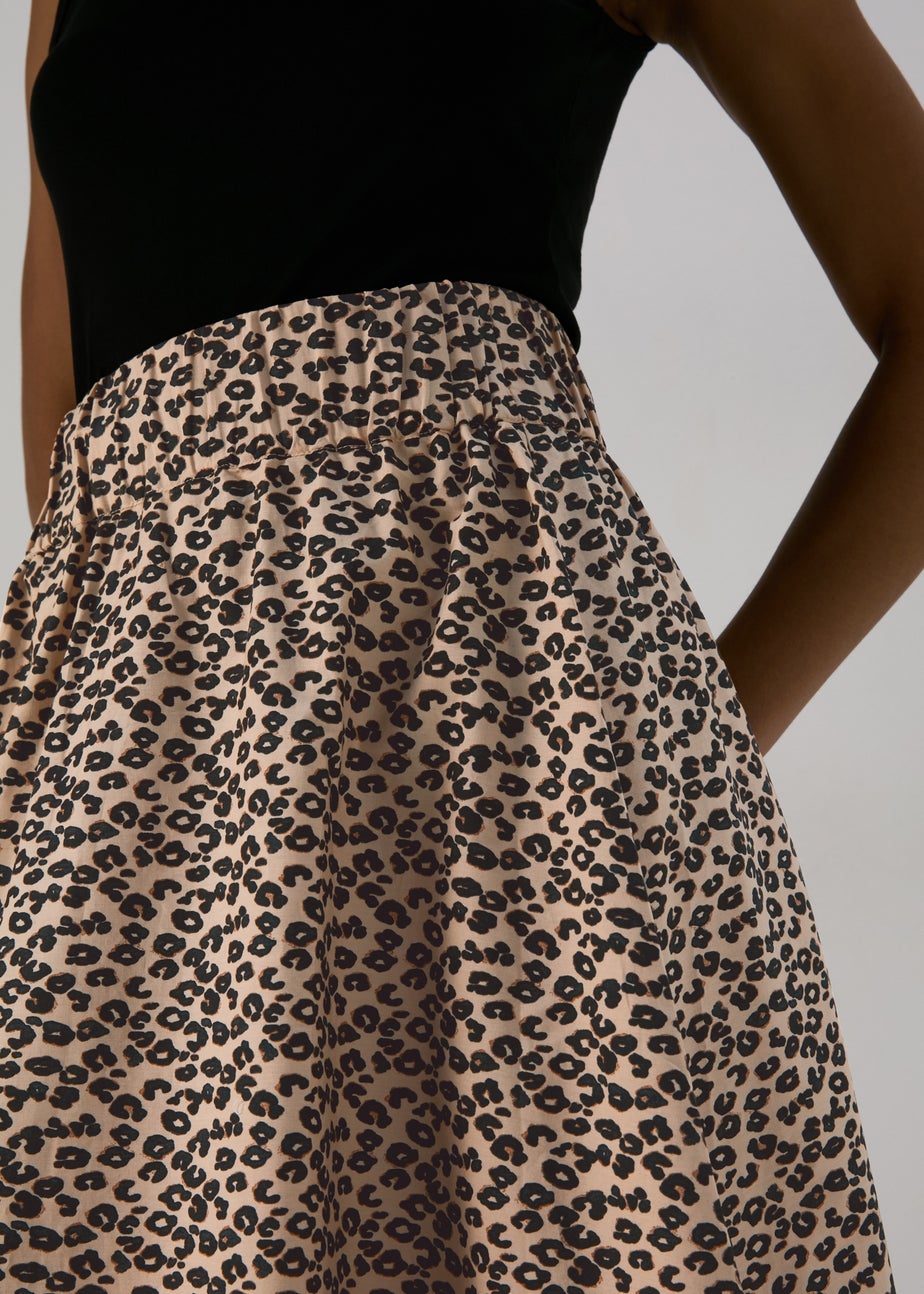 Brown Leopard Print Poplin Skirt
