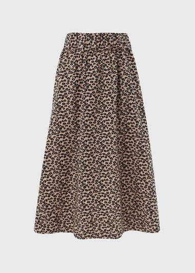 Brown Leopard Print Poplin Skirt