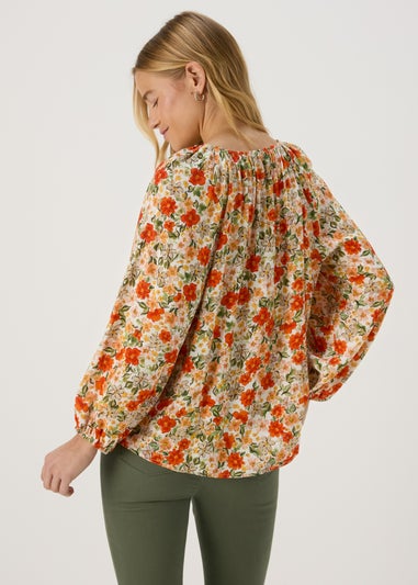 Multicoloured Floral Print Button Down Blouse Top