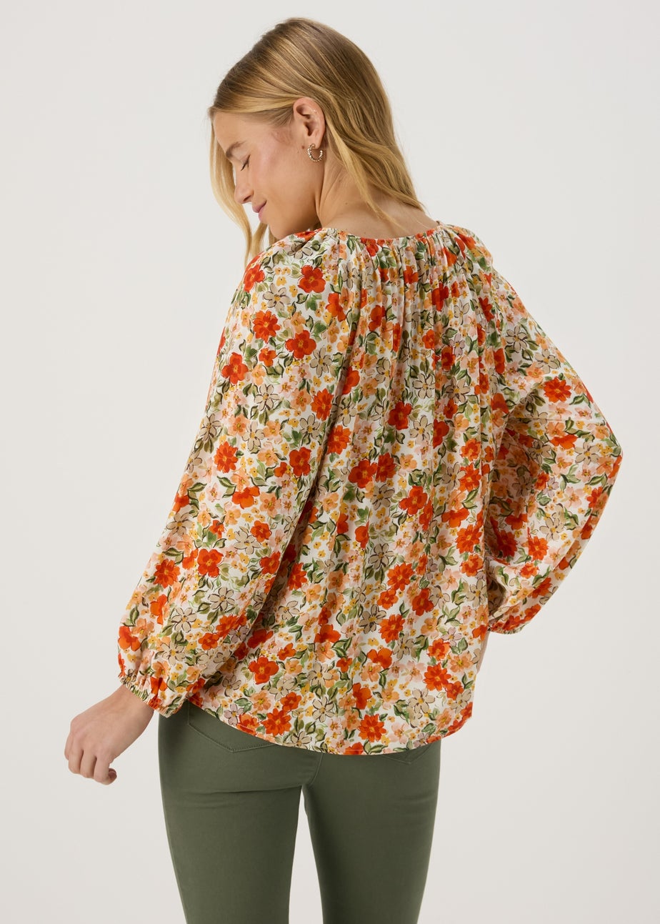 Multicoloured Floral Print Button Down Blouse Top