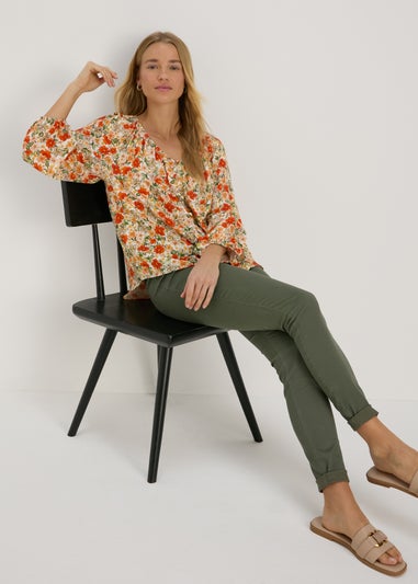 Multicoloured Floral Print Button Down Blouse Top