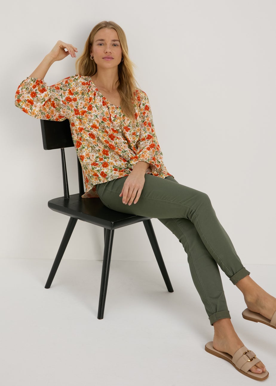 Multicoloured Floral Print Button Down Blouse Top
