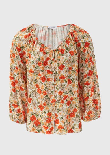 Multicoloured Floral Print Button Down Blouse Top