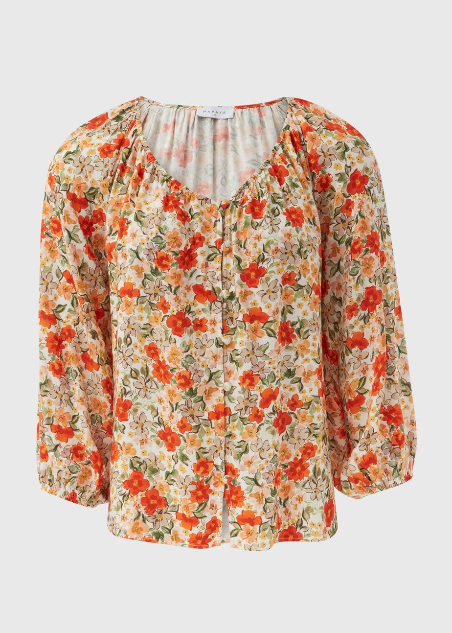 Multicoloured Floral Print Button Down Blouse Top