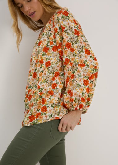 Multicoloured Floral Print Button Down Blouse Top