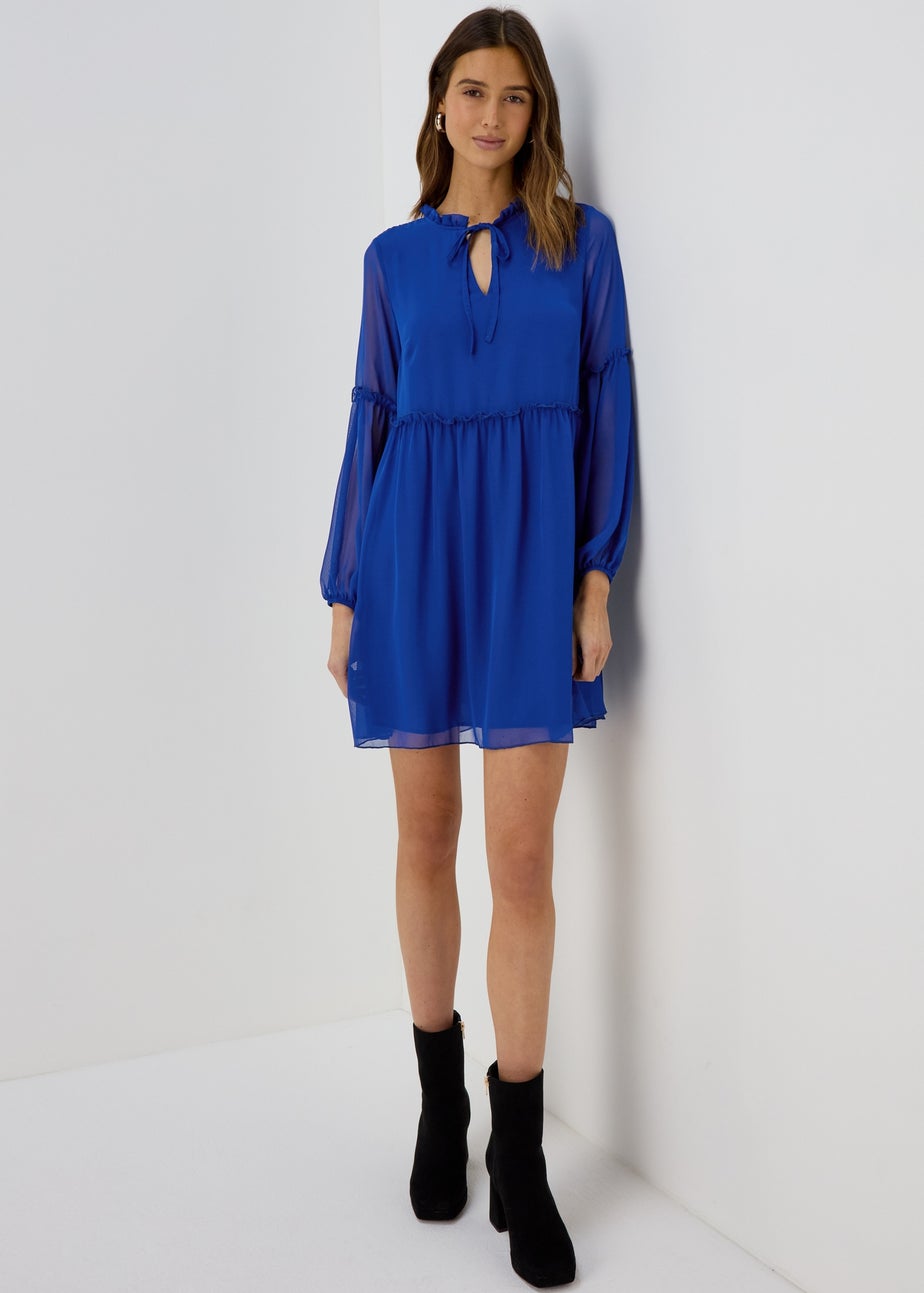 Blue Frill Tieneck Dress