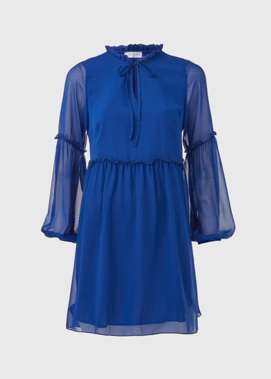 Blue Frill Tieneck Dress