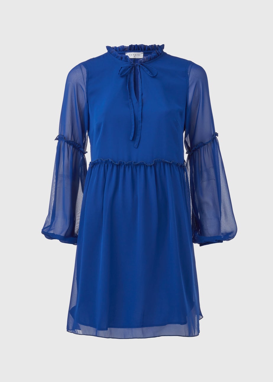 Blue Frill Tieneck Dress