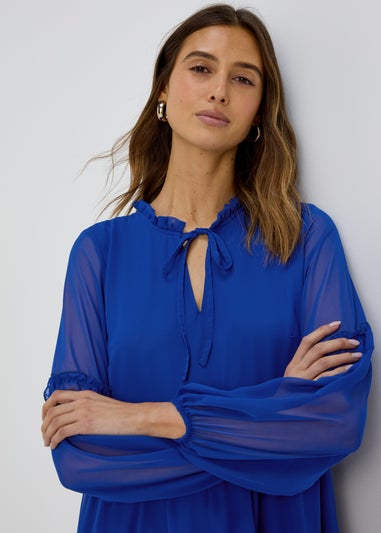 Blue Frill Tieneck Dress