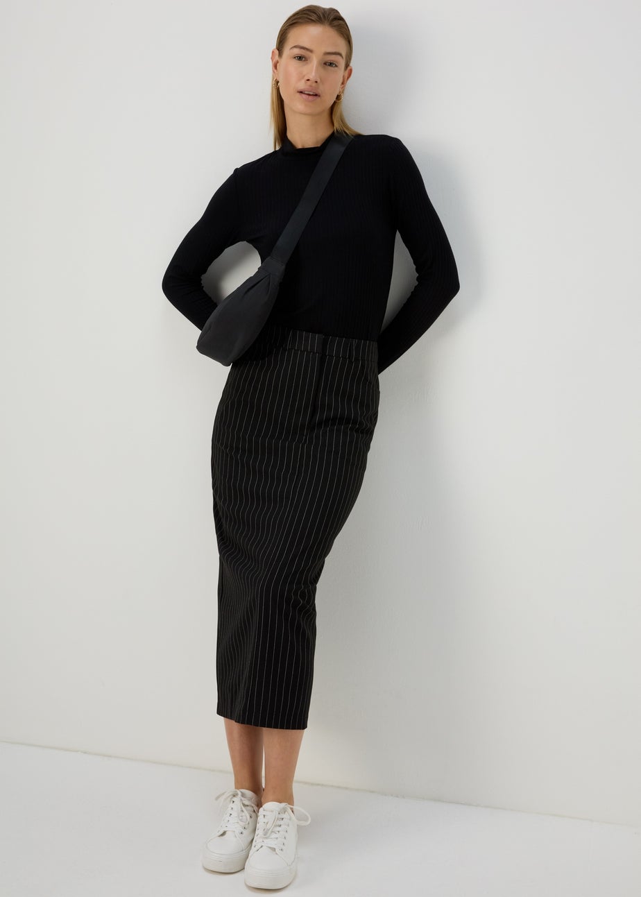 Black Pinstripe Maxi Skirt