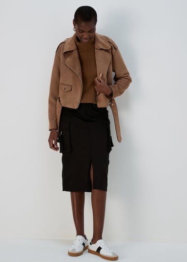 Black Cargo Midi Skirt