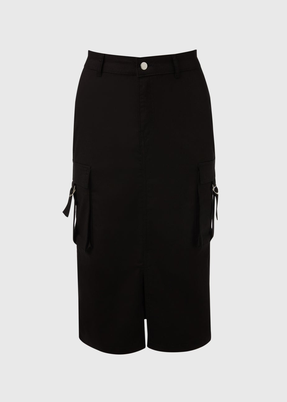 Black Cargo Midi Skirt