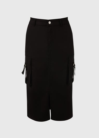 Black Cargo Midi Skirt