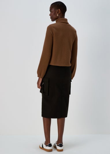 Black Cargo Midi Skirt