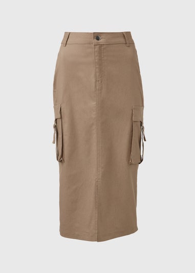 Stone Utility Cargo Midi Skirt