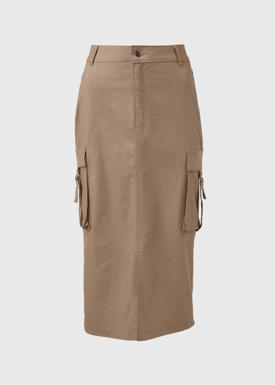 Stone Utility Cargo Midi Skirt