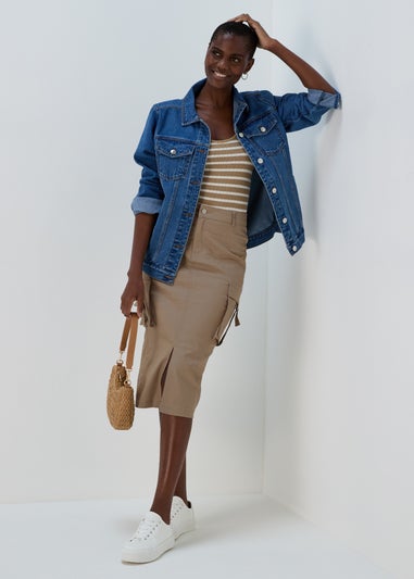 Stone Utility Cargo Midi Skirt